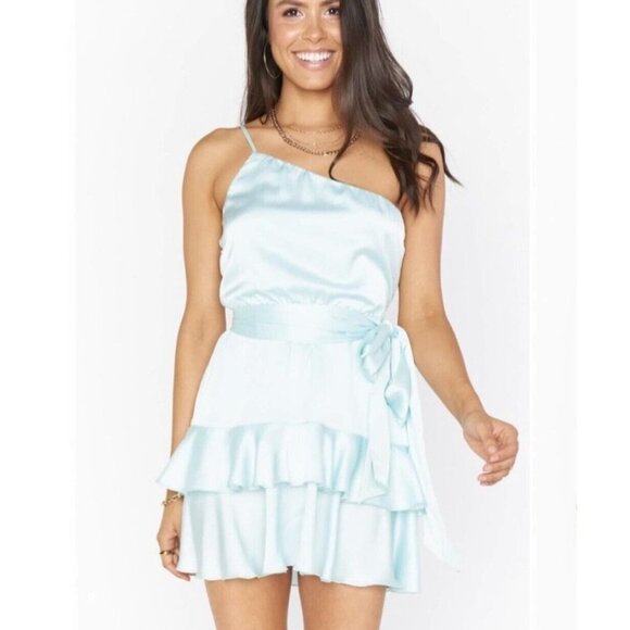 Show Me Your MuMu Womens Superstar One Shoulder Neckline Ruffle Mini Dress Small - Picture 1 of 8